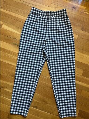 Zara Black and White Gingham Straight Leg Pants